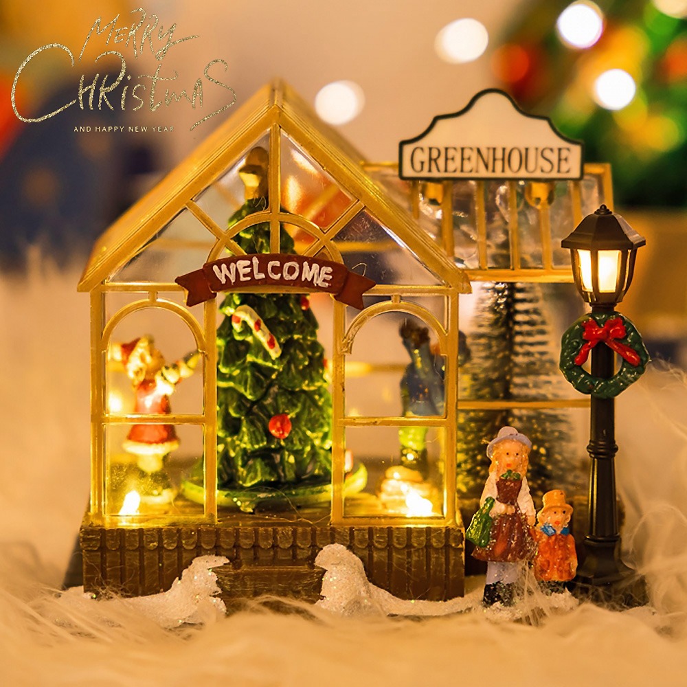 크리스마스 오르골  LED 산타 하우스 어린이집 매장 홈파티 장식
